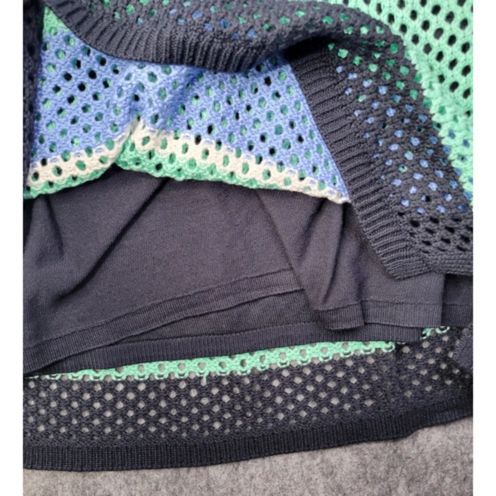 croft‎ and barrow women sweater xl open knit blue lined Striped Pullover